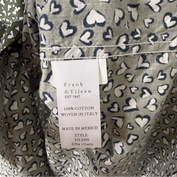 Frank & Eileen Relaxed Button Up Shirt Green Messy Hearts Size XL Style Eileen - Picture 7 of 8
